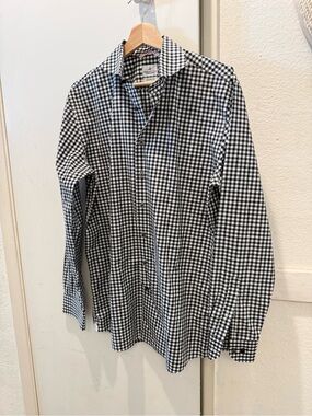 New Emanuel Berg Men's Black & White Gingham Button-Down Shirt large